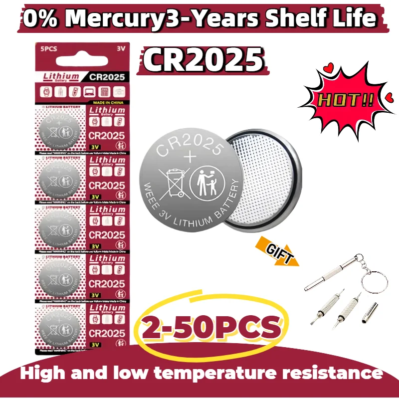 

2PCS-60PCS CR2025 3V Lithium Button Battery DL2025 BR2025 5003LC LM2025 CR 2025 Coin Cell Watch Batteries for Toys Clock Compute