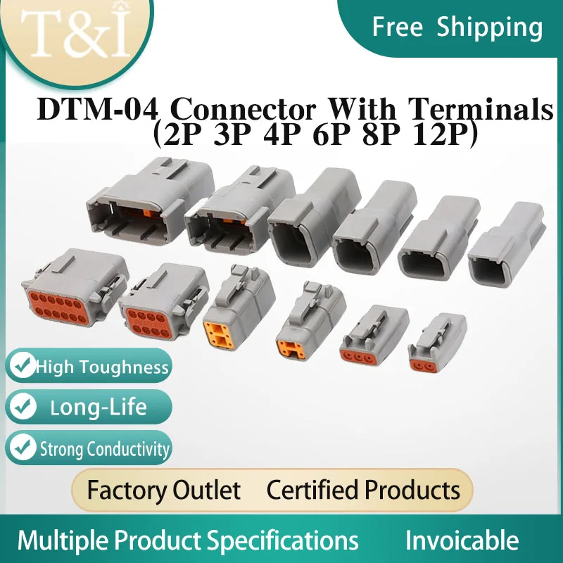 

10/50/100Sets Deutsch DTM-04-2/3/4/6/8/12P Automobile Electrical Connector Waterproof Connector Male And Female Wiring Terminal