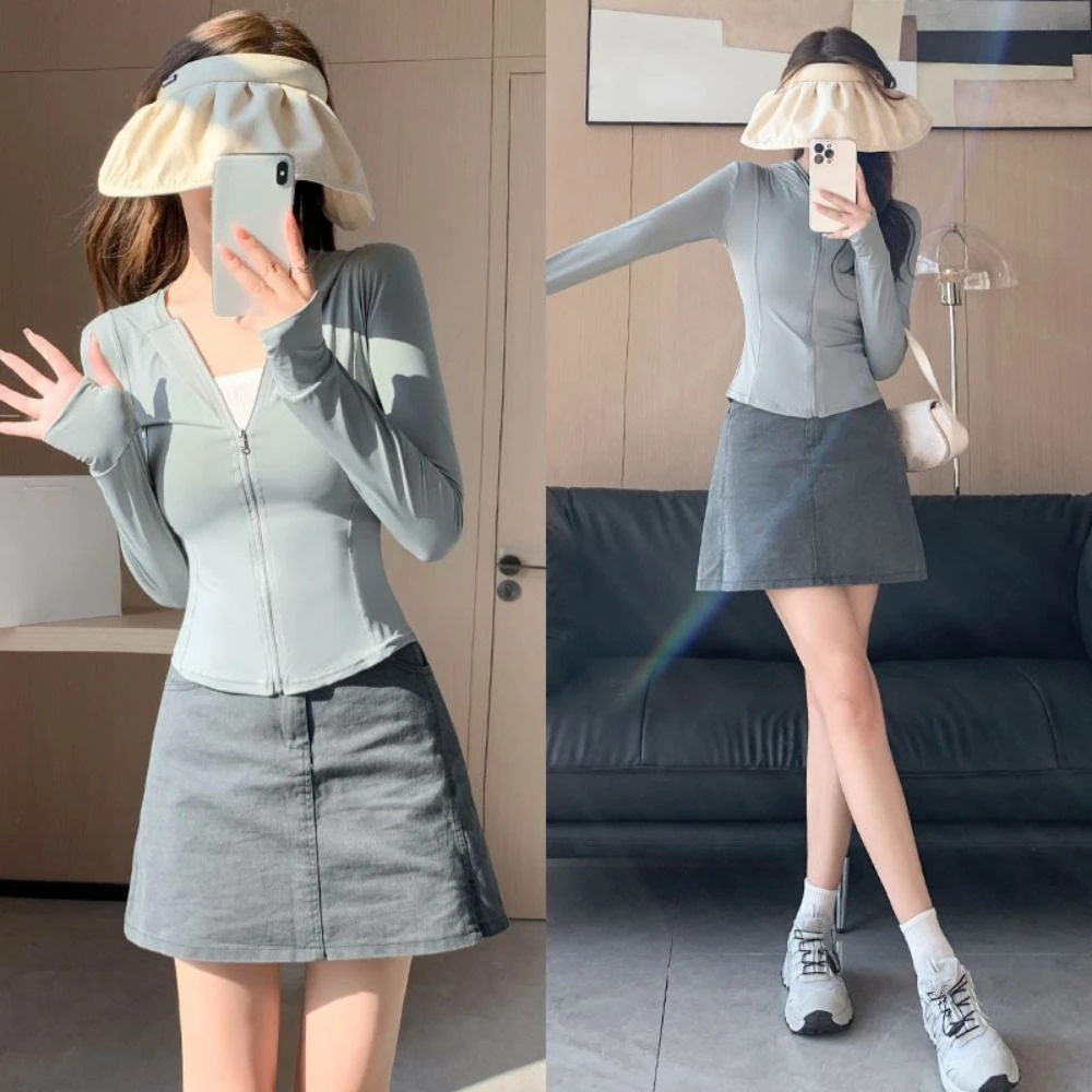 Fashion Anti UV Summer Sunscreen Hoodie Long Sleeve Shirt Quick Dry Jacket Women Thin Breathable Sun Protection Coats Running