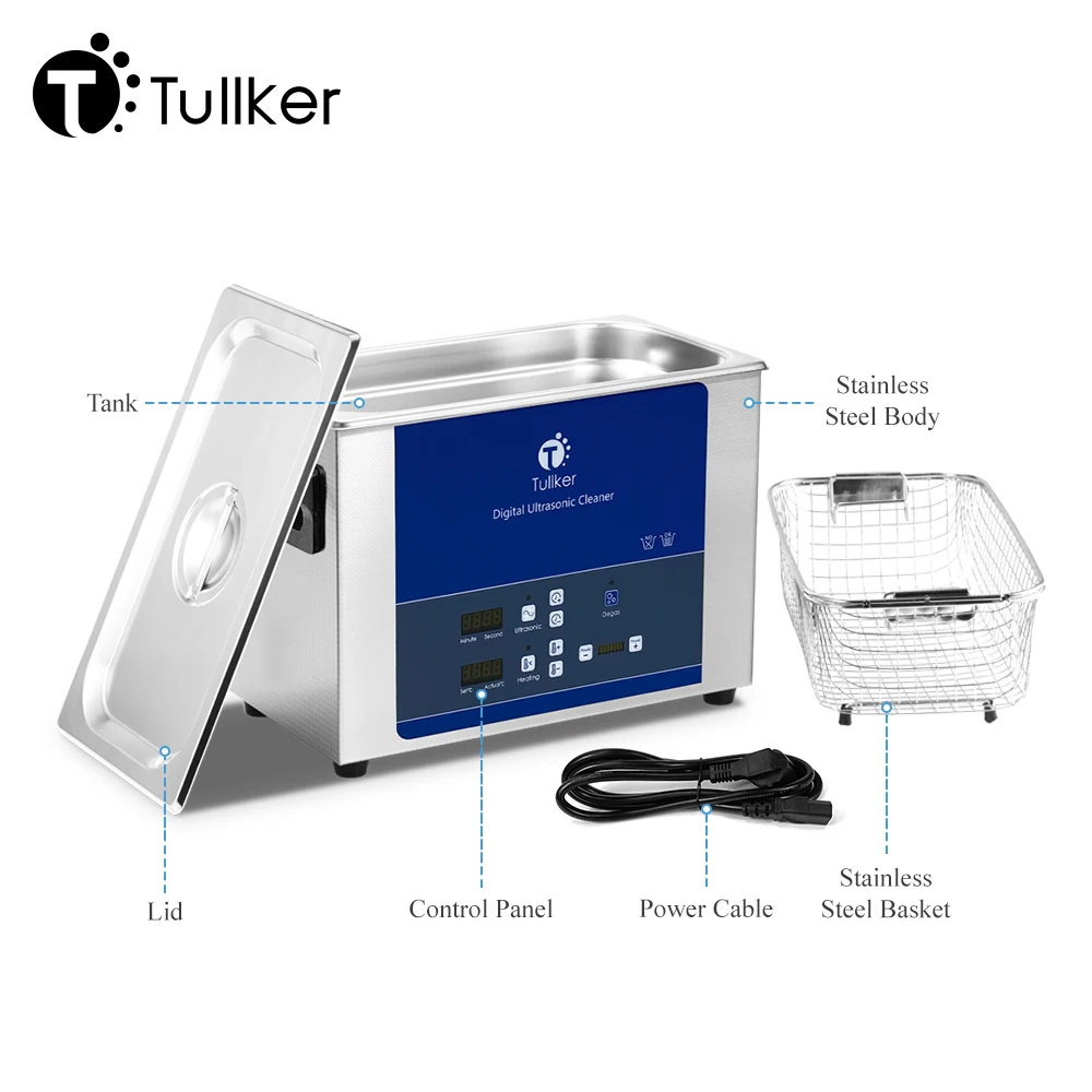 4L Tullker Ultrasonic Cleaner Bath Degas Oil Dirty Rust Degreasing Jewelry Lab Metal DPF PCB Chains Ultrasound Cleaning Injector