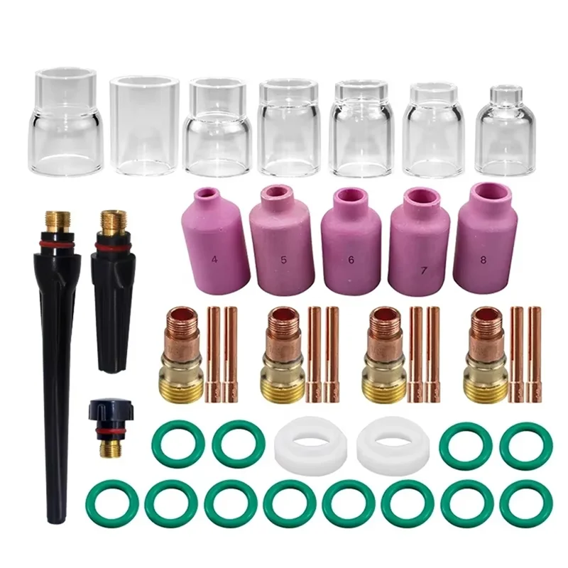 WORTHOWN-41Pcs/Lot TIG torche de soudage buse anneau couvercle gaz lentille verre tasse Kit pour WP17/18/26 accessoires de soudage Kit d'outils ensemble