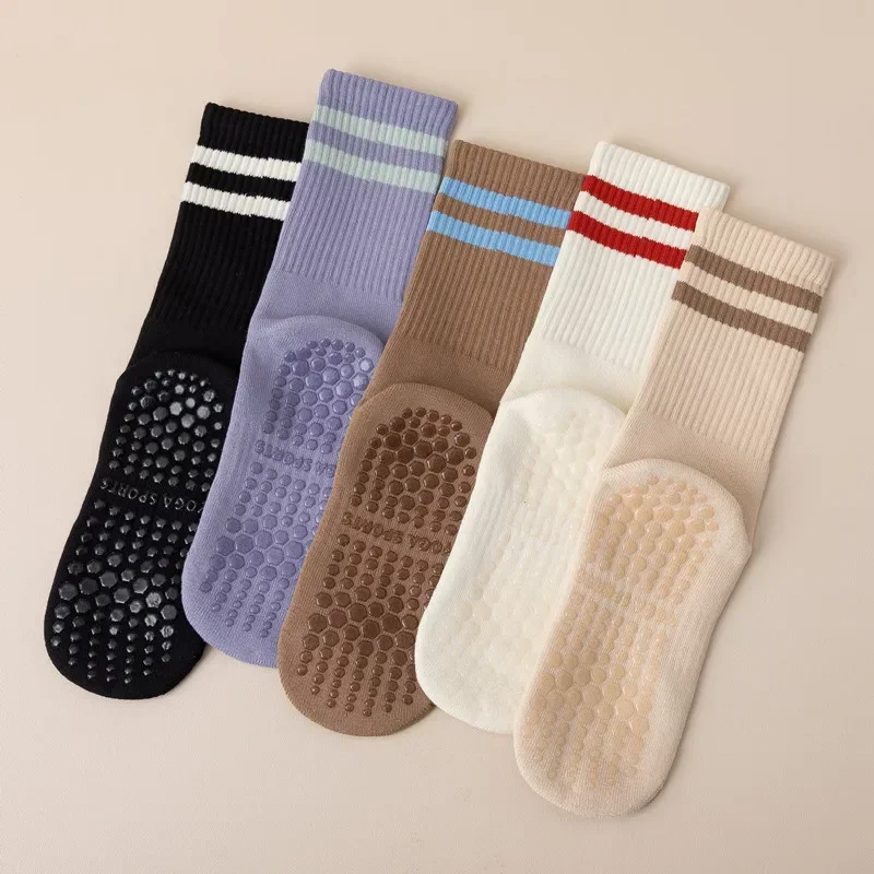 Striped Yoga Socks Women Professional Floor Gym Fitness Dance Sports Socks Cotton Breathable Silicone Non-slip Pilates Socks Sox