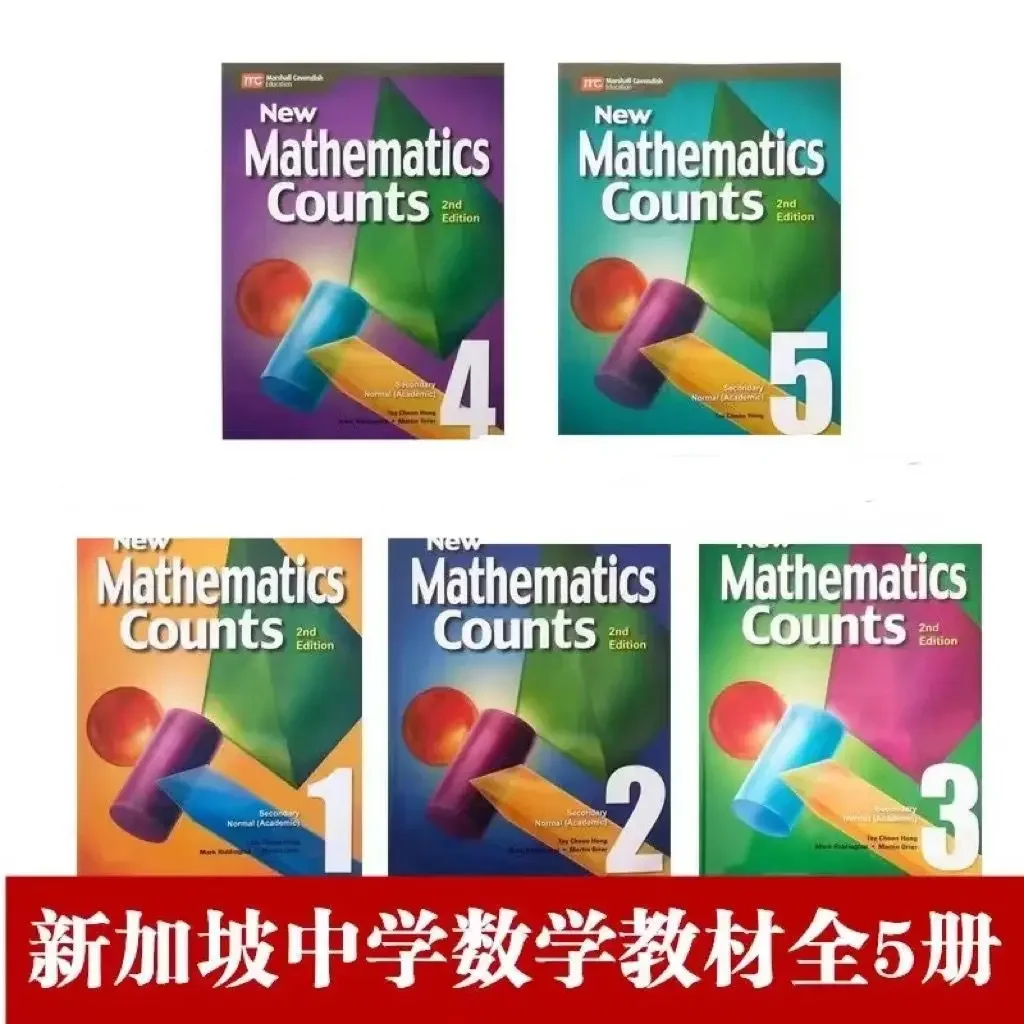 5pcs/set 1-5 Singapore Secondary School Mathematics Textbook New Mathematics Counts 2nd Edition Full Colour copy books