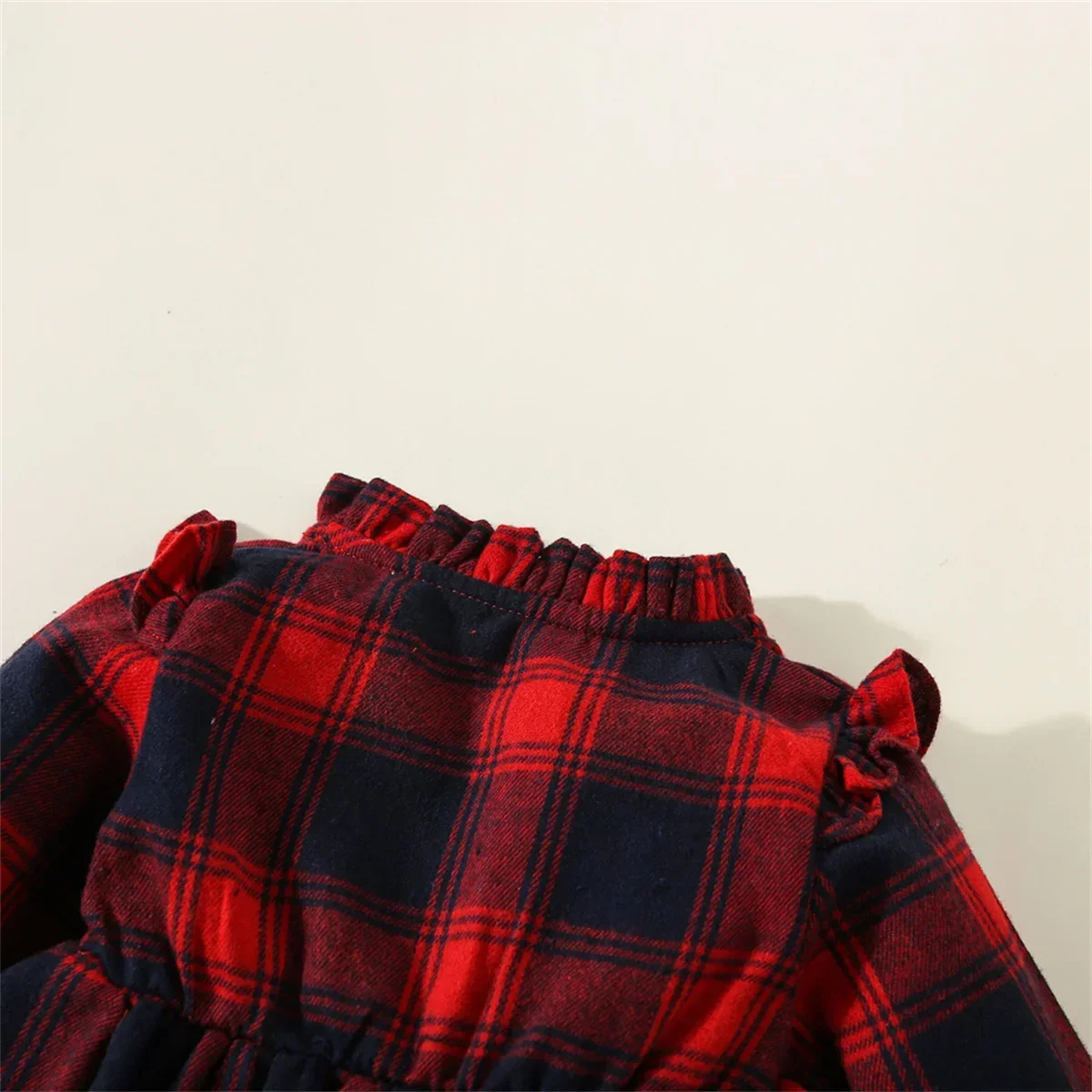 Autumn And Winter New Baby Girl Dress Red Plaid Pattern Pleated Long Sleeve Lantern Sleeve Garden Style Sweet Princess Dress