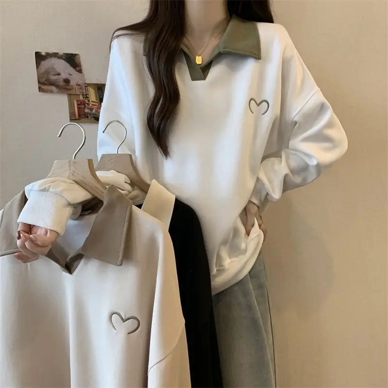 Damska bluza plus size, luźny krój, blok kolorów, styl lazy, odzież wierzchnia, top na jesień, wygodny, z wyczuciem designu.