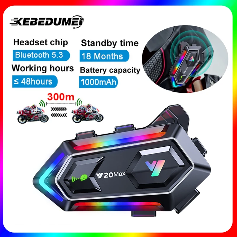 Auriculares intercomunicadores para casco de motocicleta Y20 MAX con mezcla V5.3, reproductor de música estéreo manos libres, altavoz, interfono con batería de 1000mAh