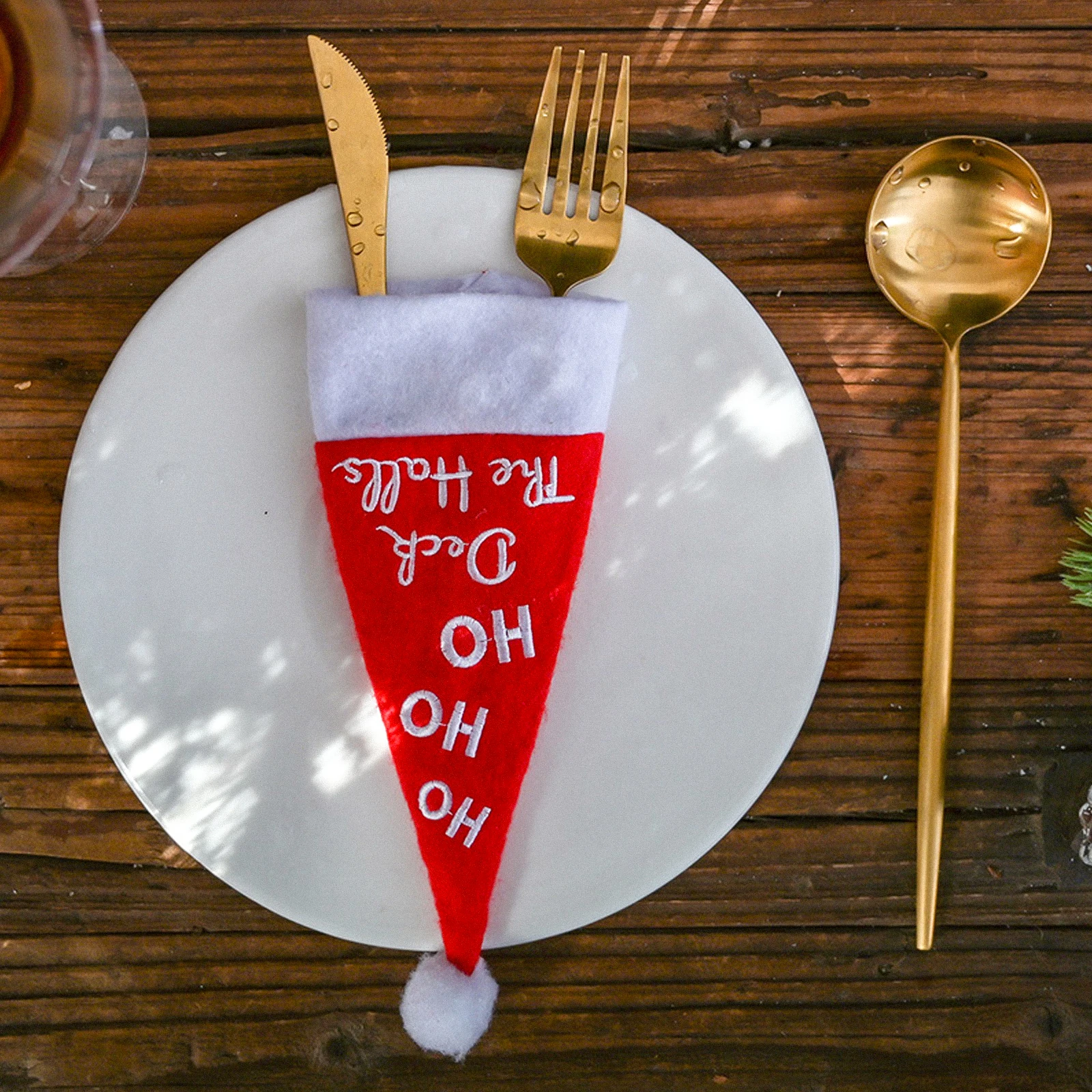 

8pcs Christmas Tableware Pocket Dinning Decor Mini Fork Cover Cotton Thread Xmas Supply Holder Set Home