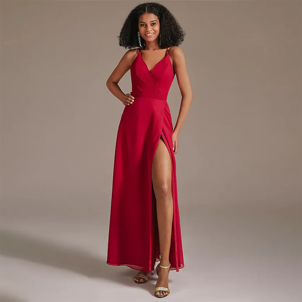 

Simple Bridesmaid Dresses Customized Spaghetti Strap V-Neck Sleeveless Bridesmaid Gonws Thigh Slit A Line Prom Dress 2025