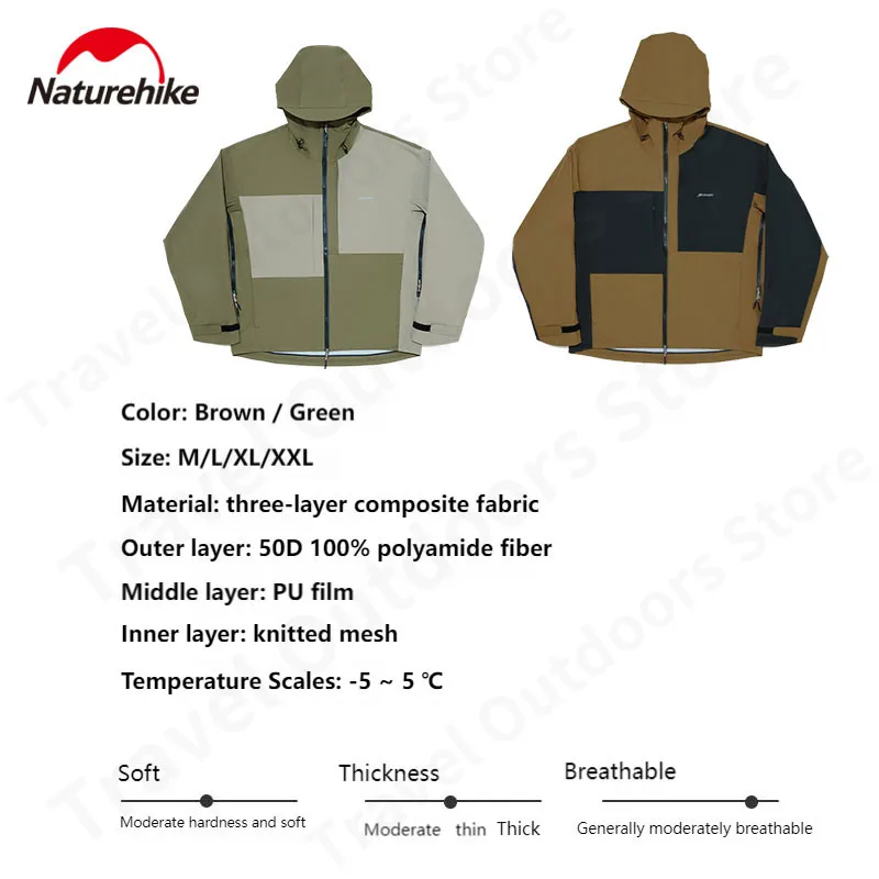 Naturehike Camping Fashion Windproof Jacket Waterproof Autumn Winter Warm Outdoor Hiking Leisure Functional Hooded Clothing