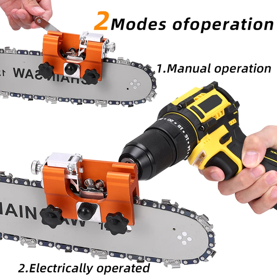 1 Set of Chainsaw Sharpener Kit, Portable Chainsaw Sharpener, Hand-Cranked Chainsaw Sharpening Tool, with 4 Dual-Purpose Carbide Sharpening Heads, Extended Guide Sleeve Design, Chainsaw Sharpening Clamp, Used for Quick Sharpening of Chainsaw Blades from 4” to 22”