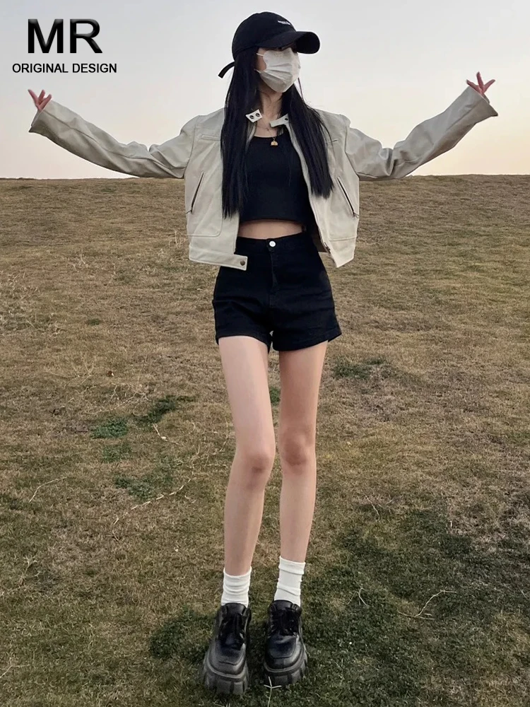 

Новые женские летние джинсовые шорты с высокой талией в американском стиле, черные, тонкие, эластичные, с эффектом утяжки, сексуальные, прикрывающие ягодицы, хит продаж