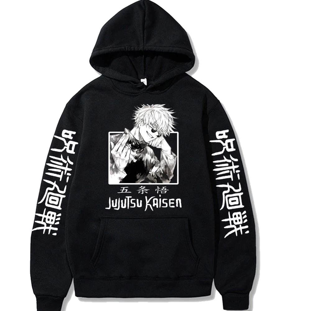 

2024 Jujutsu Kaisen Hoodie Hip Hop Anime Gojou Satoru Print Hooded Pullovers Tops Loose Long Sleeves Harajuku Man Clothes