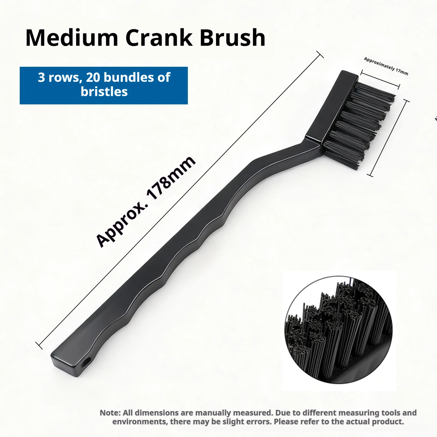 Anti-static brush - medium size, large size, straight handle, hard bristles, plastic handle, toothbrush type