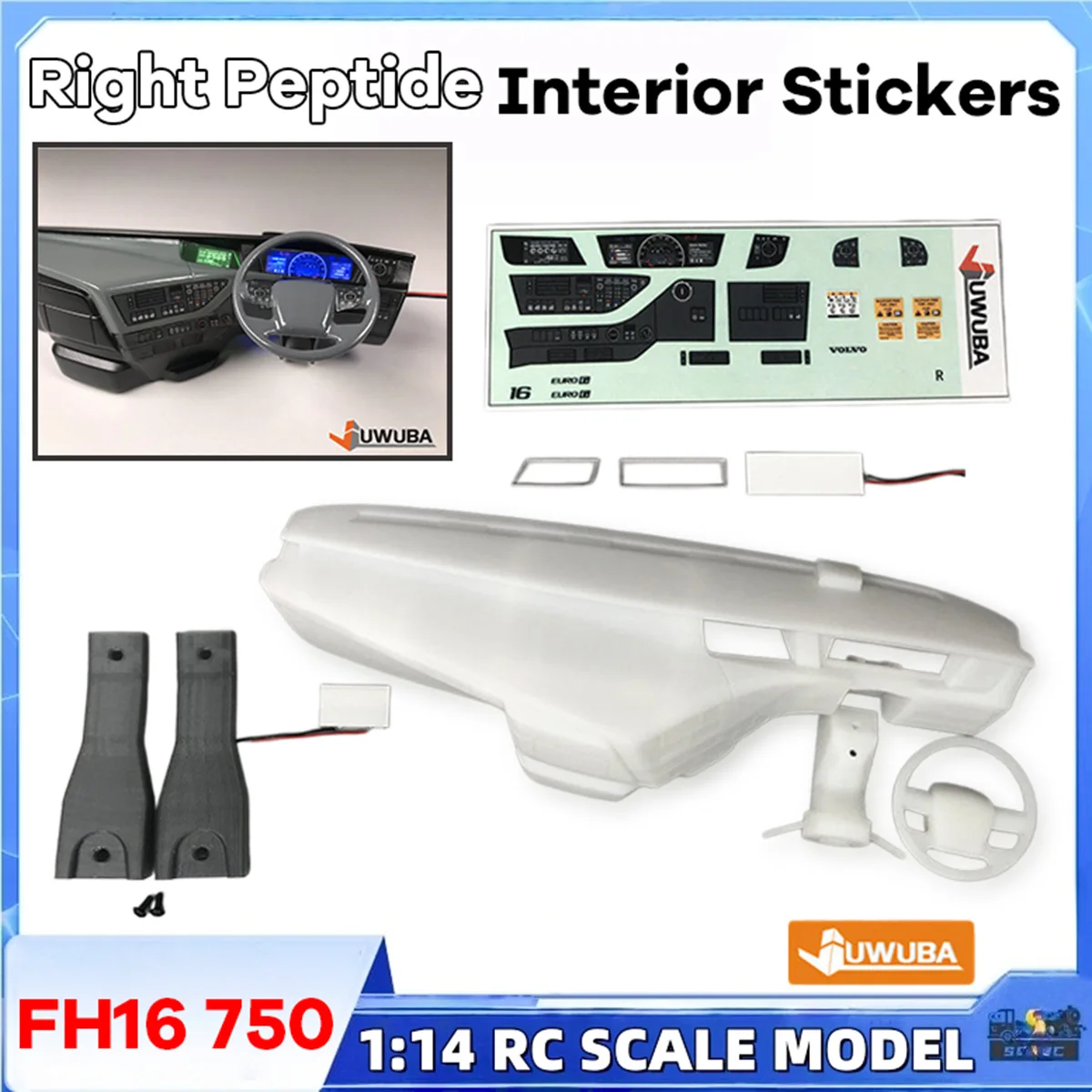FH16 750 Right Peptide Interior Stickers White For 1/14 Tamiyaa RC Dump Truck Tractor 56360 VOLVOO JUWUBA DIY Toys Model Parts