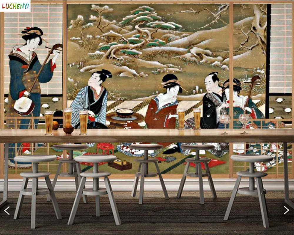 Papel de paredel japanese painting panorama Japanese-style ukiyo-e wall culture restaurant wallpaper home decoration