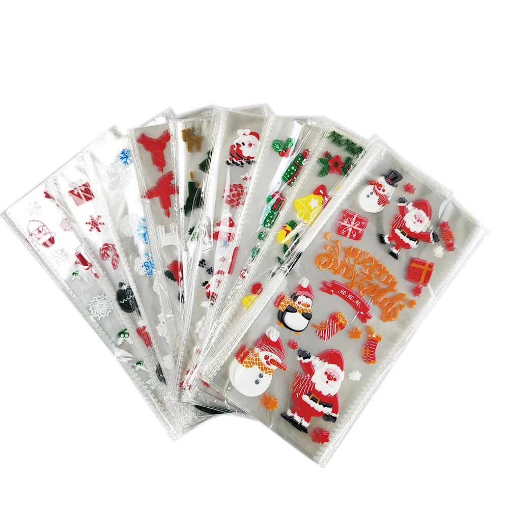 50Pcs Christmas Gift Bags Christmas Candy Cookie Bags Santa Claus Christmas Packaging Plastic Pouch Christmas Party Decorations