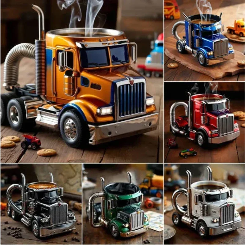 1PCS/2PCS Semi-truck Coffee Mug Handmade Semi-trailer Shape Men's Coffee Mug Car Cup Gift for Coffee Lovers Home Bar