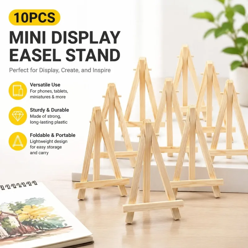 Compact Mini Pine Tabletop Tripod Easel Sturdy Wooden Display Rack Adjustable Angle Stand Fit Painting Sketch Photo Card Tablet