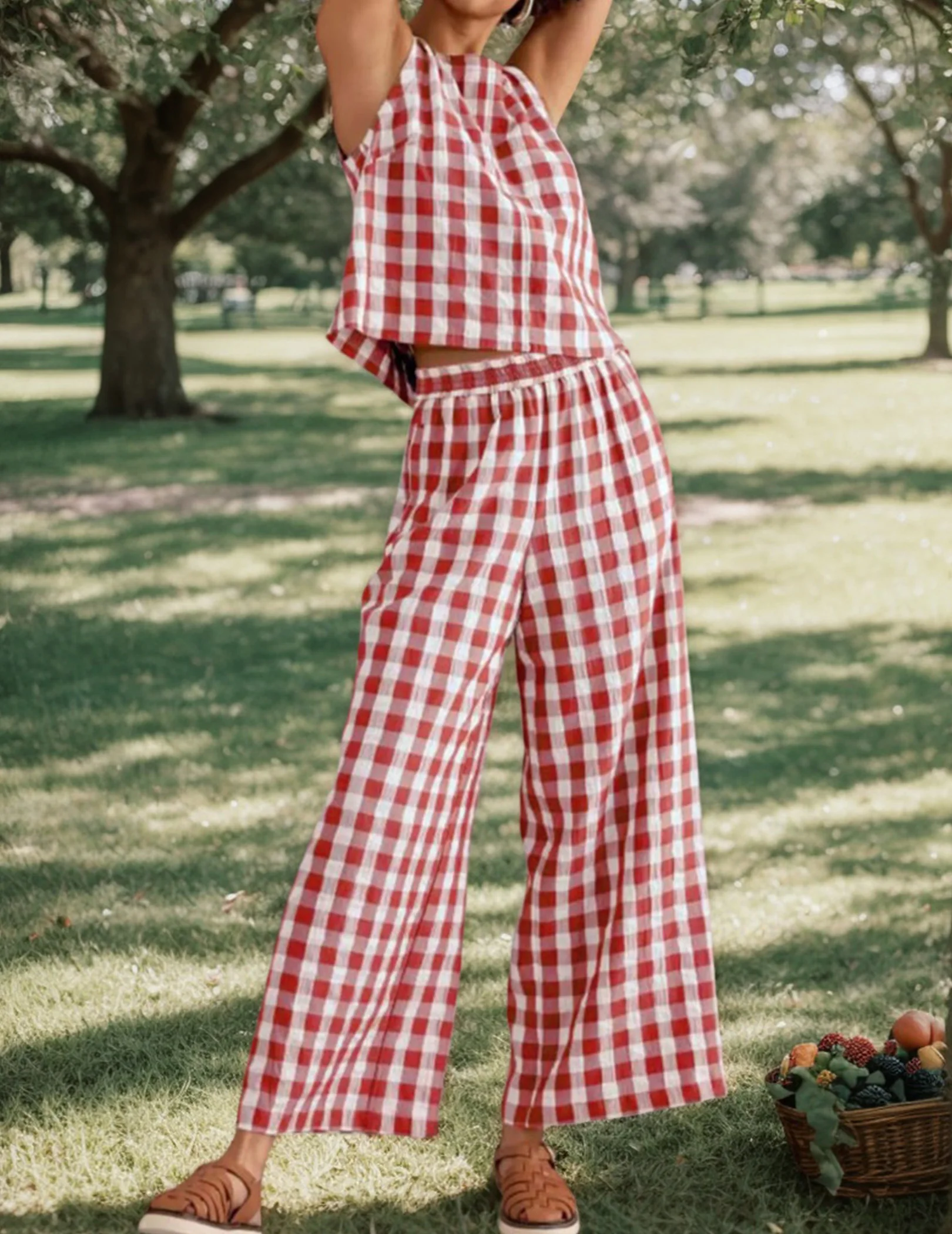 ملابس نسائية صيفية مكونة من قطعتين بدون أكمام، توب فضفاض واسع الساق، طقم صالة القماش القطني لقضاء عطلة السفر #6