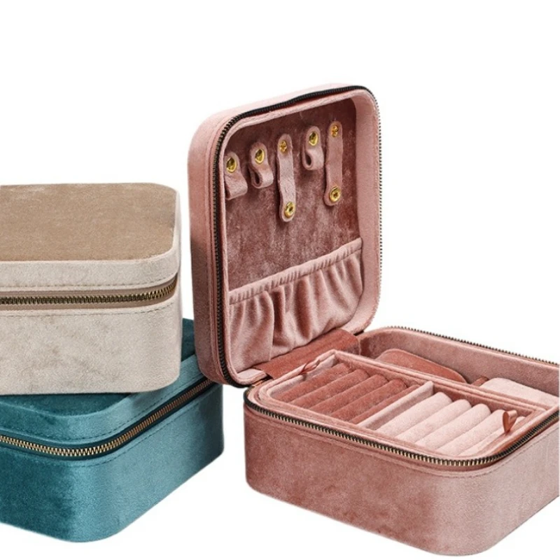 Portable Travel Jewelry Organizer Box with Zipper Round Corner Soft Velvet Case for Necklace Ring Earrings Earrings Storage