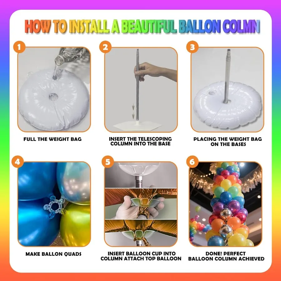 Balloon Stand Kit Set of 2 7 Feet Adjustable Balloon Column Stand for Floor Reusable Metal Telescopic Balloon Stands for Floor