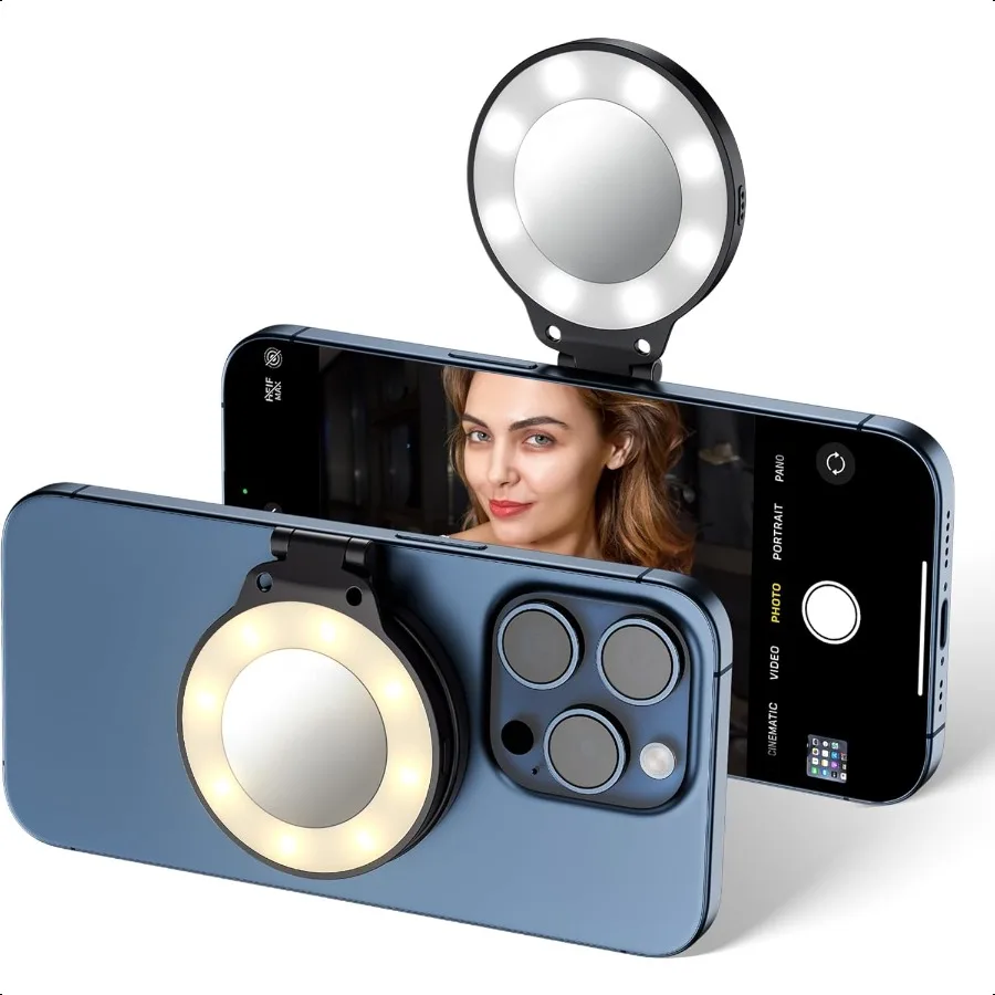 

JJC Magnetic Phone Selfie Light Portable Phone Fill Light Compatible with MagSafe LED Phone Ring Light with Builtin Mirror Over