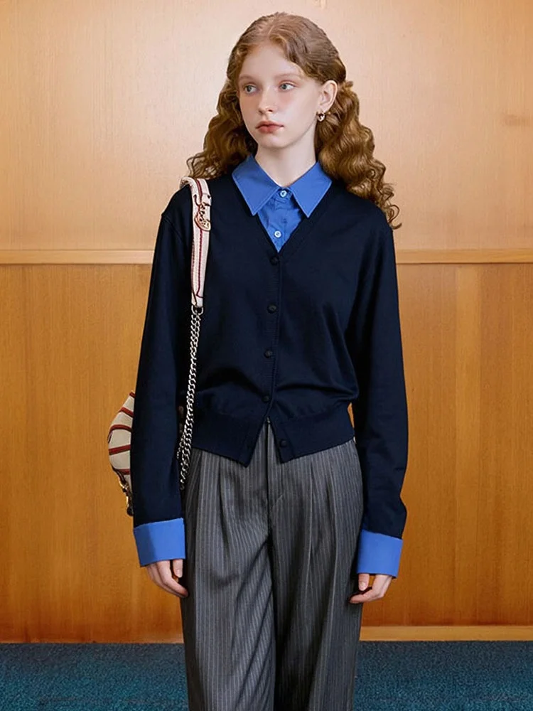 

ZhuoZhi College Sle Color Blo Ne Open Cardigan Women's Comfortable Faion Top Knitted Long Sve Skin-friendly B...