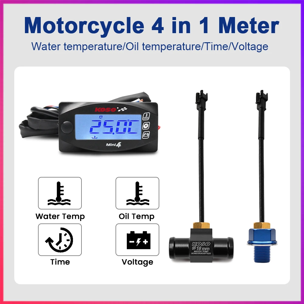 koso water temperature oil temperature voltage time For cb500x nmax125 XMAX250 300 universual dual temperature meter