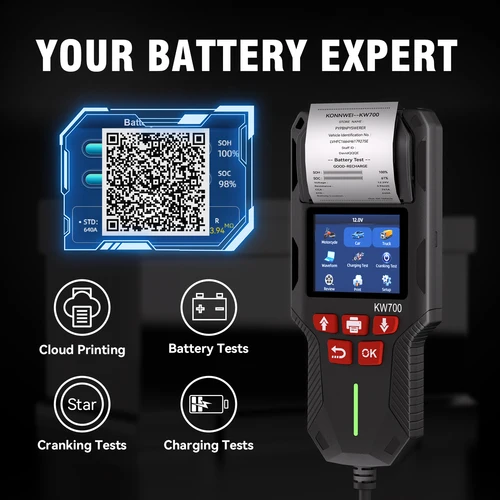 Imagen 2 del producto KONNWEI KW700 12V 24V probador de batería de coche y camión con función de impresión analizador de batería prueba de arranque prueba de carga 10-2000CCA