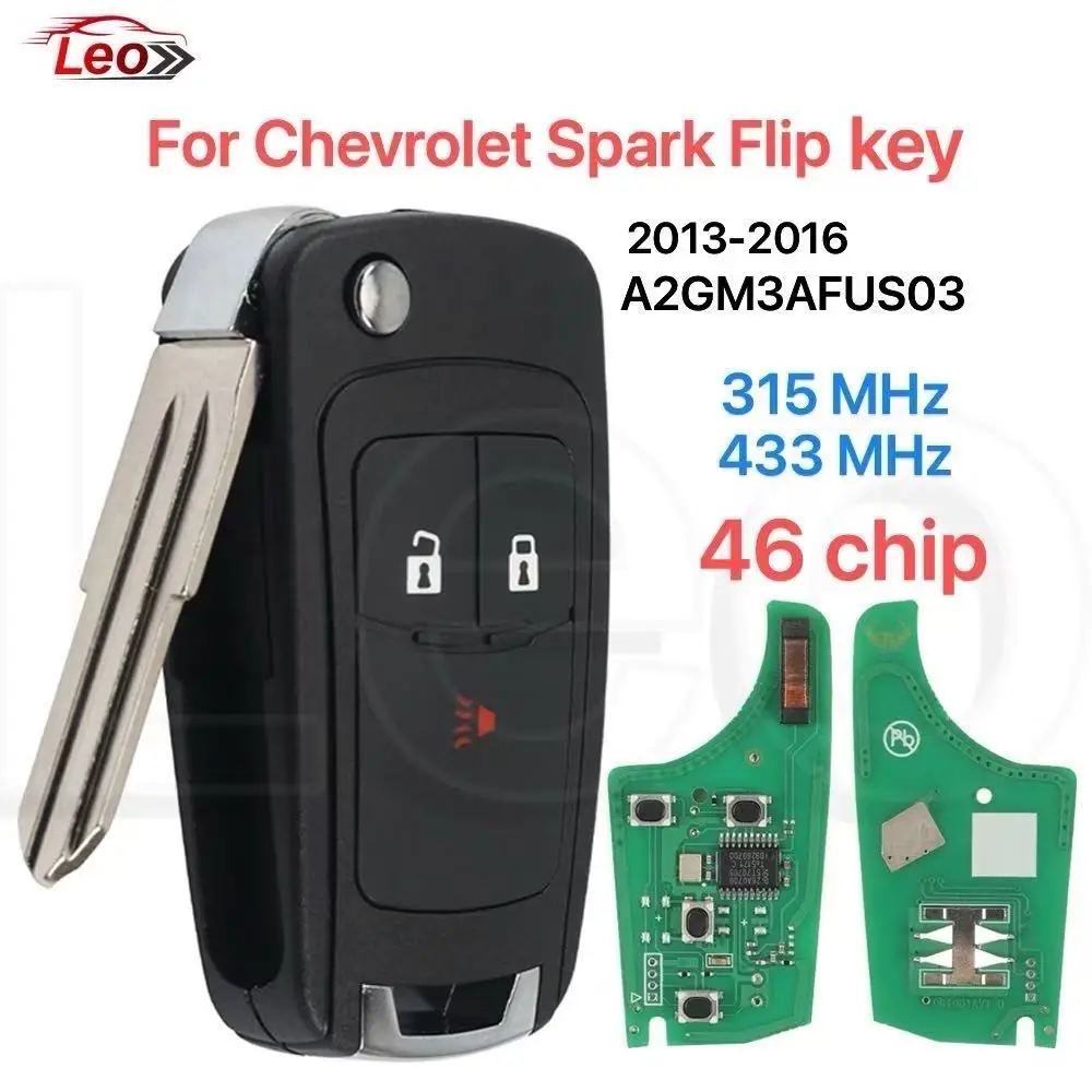 

Leo для Chevrolet Spark 2013 2014 2015 2016 откидной пульт дистанционного управления автомобильный ключ 315/433 МГц ID 46-чип 3 кнопки FCC: A2GM3AFUS03