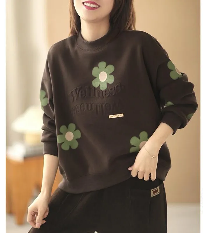 Moletons femininos plus size topos detalhes bege tendências invierno nova moda urbana estampada divertida costurado feminino jovem