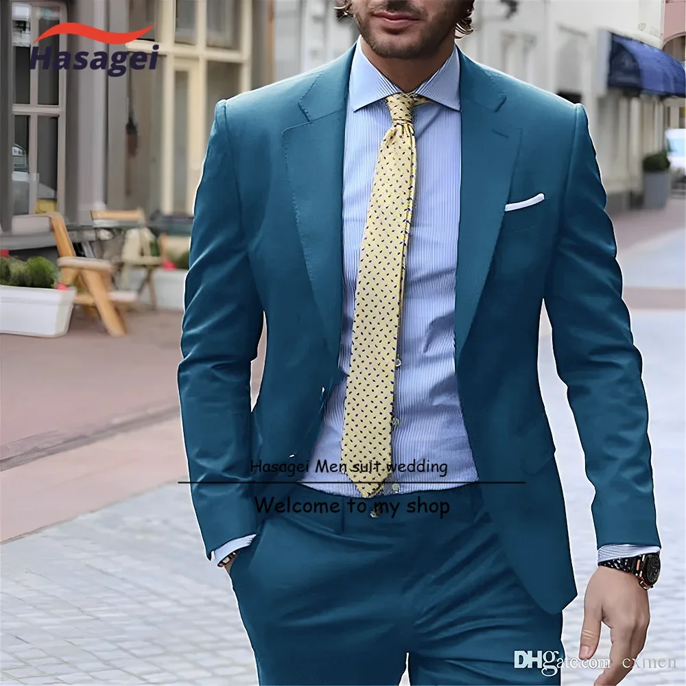 Abito da uomo elegante blu Navy abbigliamento da lavoro formale da lavoro pantaloni Slim Fit giacca 2 pezzi smoking da sposa sposo