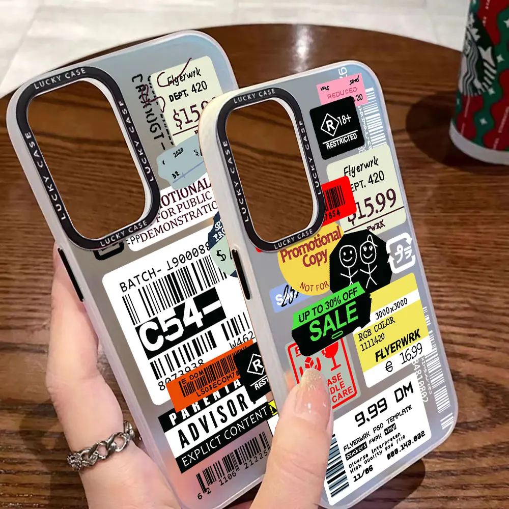 Fashion Stamp Label Barcode Phone Case for Samsung Galaxy S24 S23 S22 S21 S20 FE Ultra Plus M53 5G Matte Aurora Gradient Cover