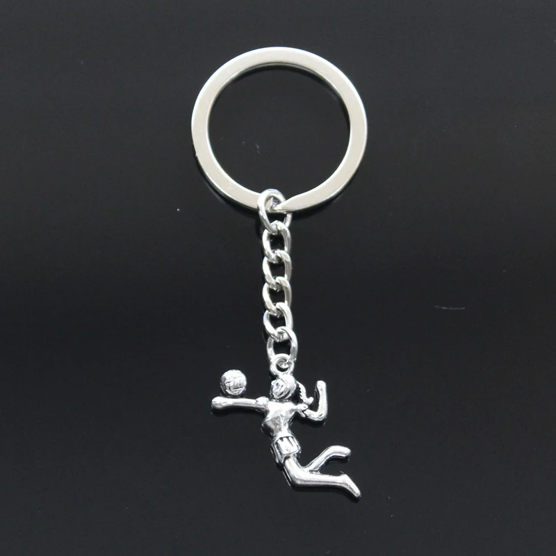 Fashion Keychain 25x23mm Volleyball Player Sporter Silver Color Pendants DIY Men Car Key Chain Ring Holder Souvenir For Gift