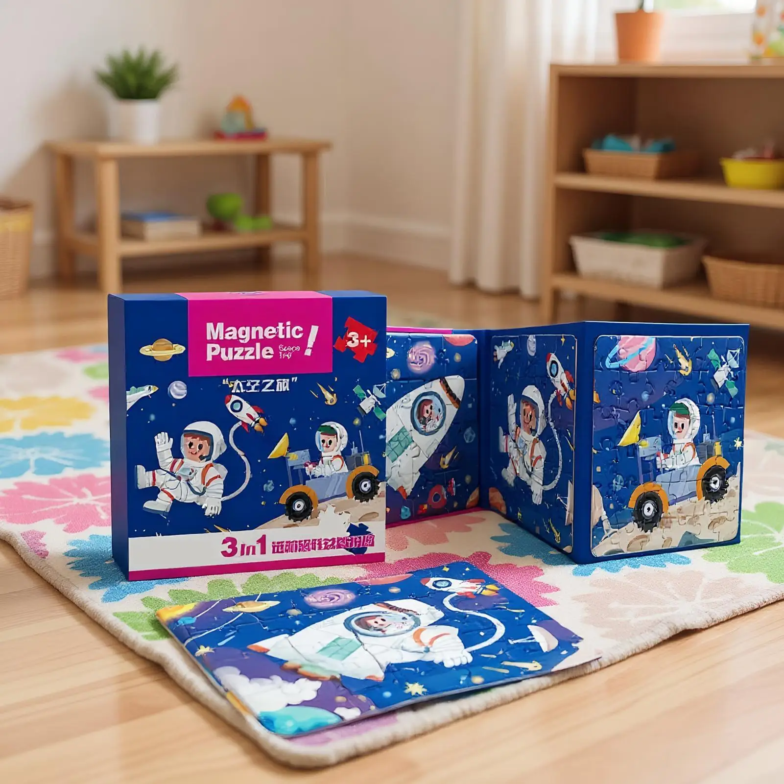 Quebra-cabeça magnético dos desenhos animados quebra-cabeças de viagem para crianças portátil pai criança interação brinquedos de viagem atividades de viagem de estrada para 2-6 anos