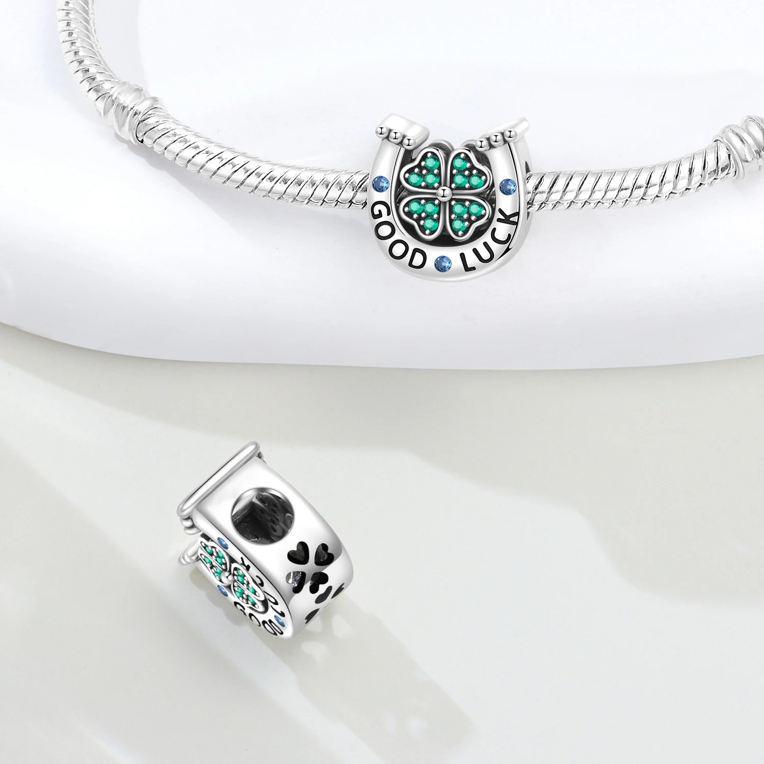 MISEFF 925 Sterling Silver Bead Flower and Plant Vines Daisy and Four-Leaf Clover Beads Charm For Bracelet DIY Jewelry Gift
