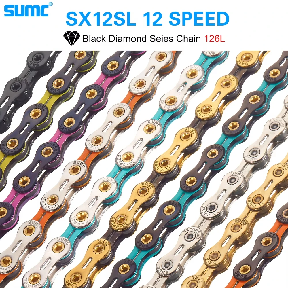 

Bicycle Chain SUMC 12Speed Diamond Color Bike Chain MTB Mountain Road Bike UltraLight and Durable 12S Missing Link Chain 12V