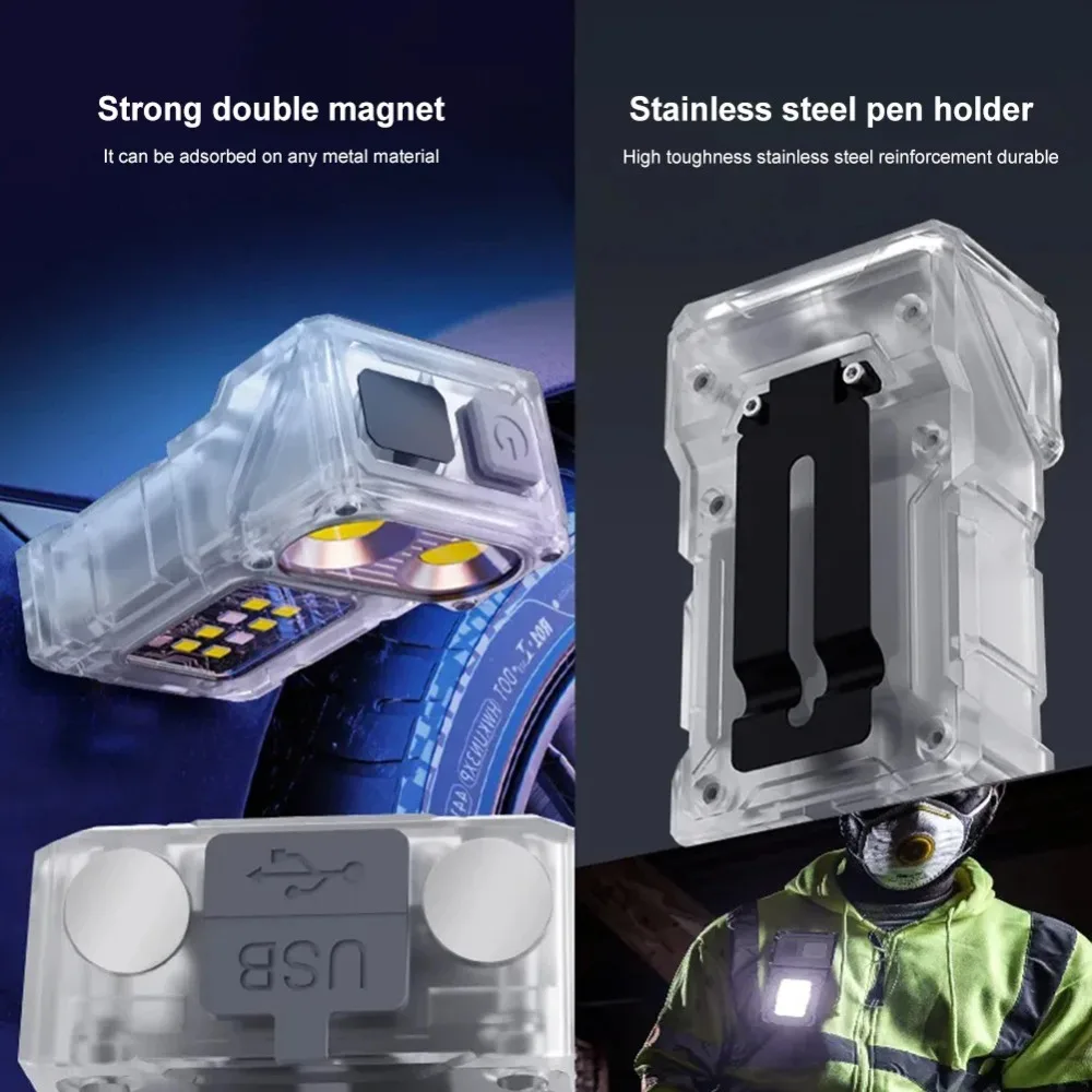 

Type-C Rechargeable Fluoresce Flashlight Rotatable Head Strong Light Portable Torch Waterproof LED Display Hat Clip Light