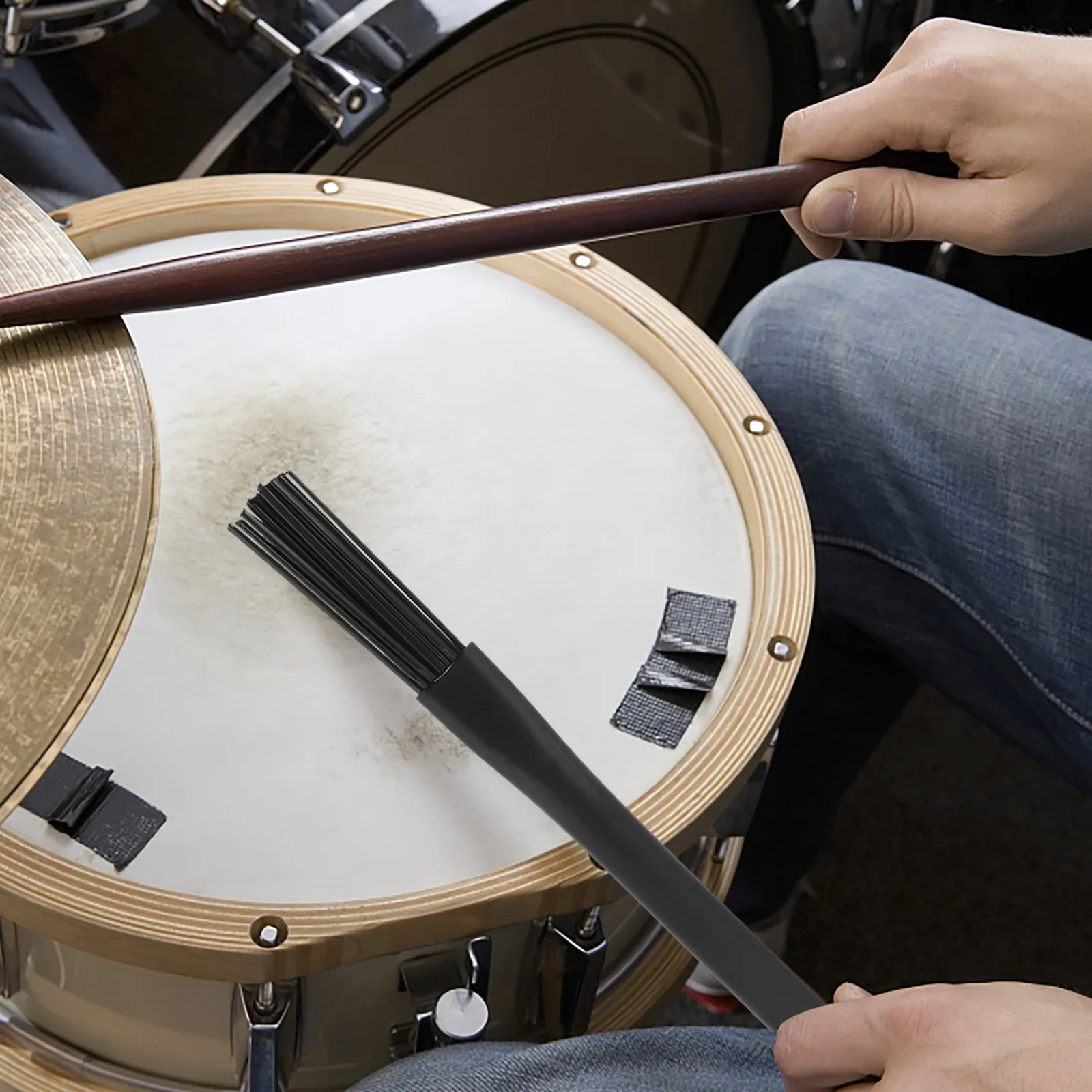 1Pair Nylon Drum Brush Ergonomic Non Slip Handle for Drummers Beginners Youth Bands Adjustable Articulation Volume Control Jazz
