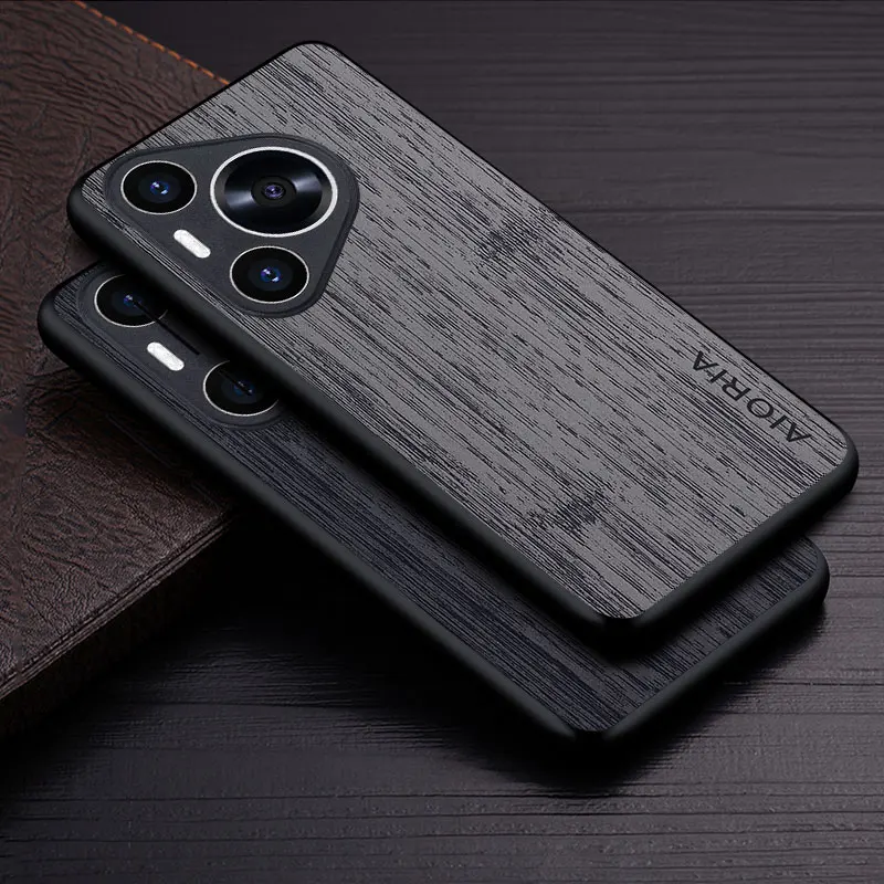 Funda de cuero con patrón de madera de bambú para Huawei, carcasa de lujo para huawei Pura 70 Pro Plus 70 Ultra