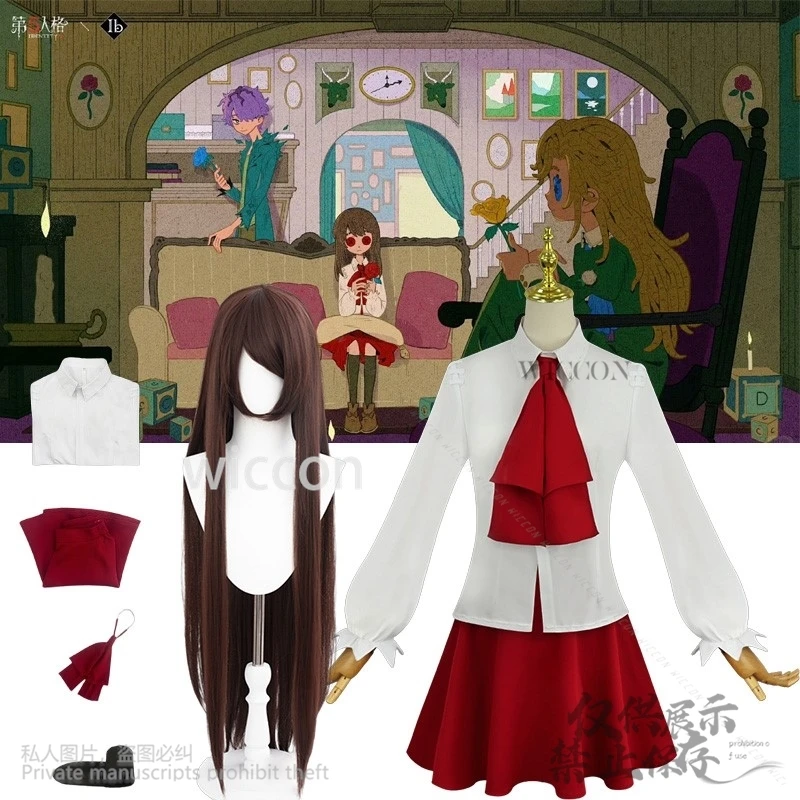 

Anime Game Identity Ⅴ Cosplay Crossover Ib Alice Derose hirt Red Dress Lolita Tie Wig@willlow^^ Halloween Party Customized