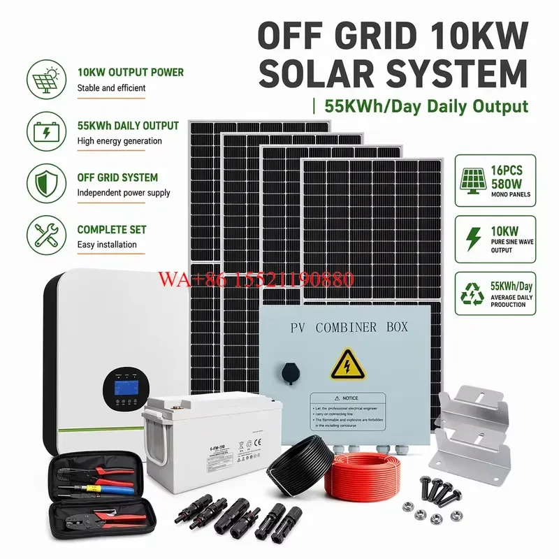 WMWMNU 1KW-10KW Off Grid Solar Generator System 55kWh Day Output Home Solar Power Kit With Optional Lithium and Gel Battery