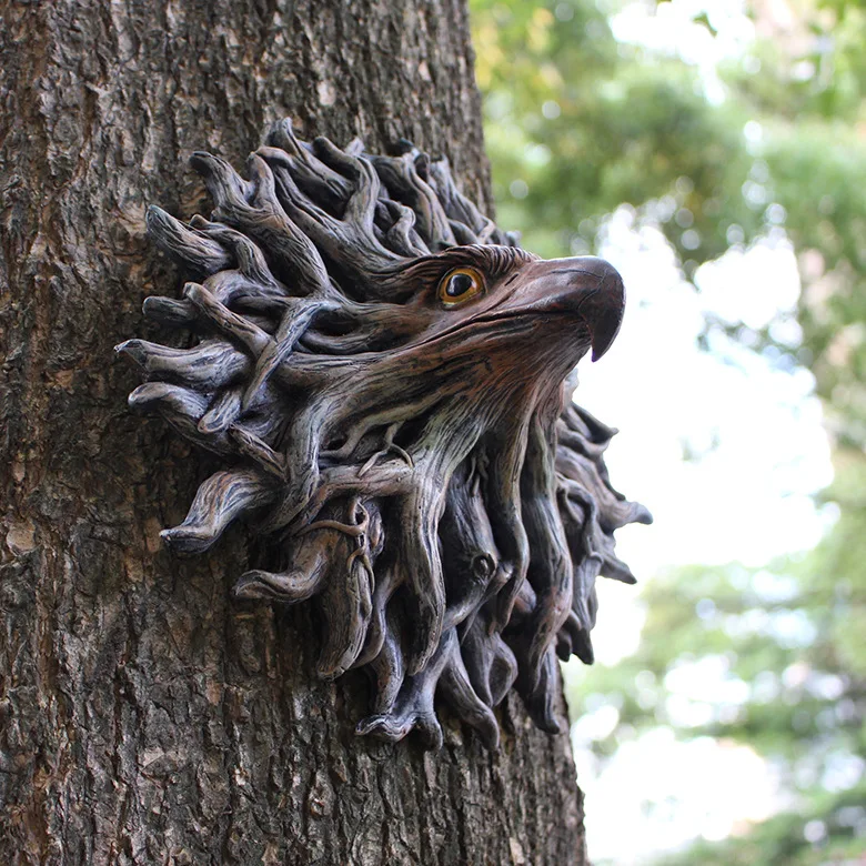 ‌Resin Eagle Head Tree Decor- Realistic Outdoor Wall Art for Garden & Patio‌