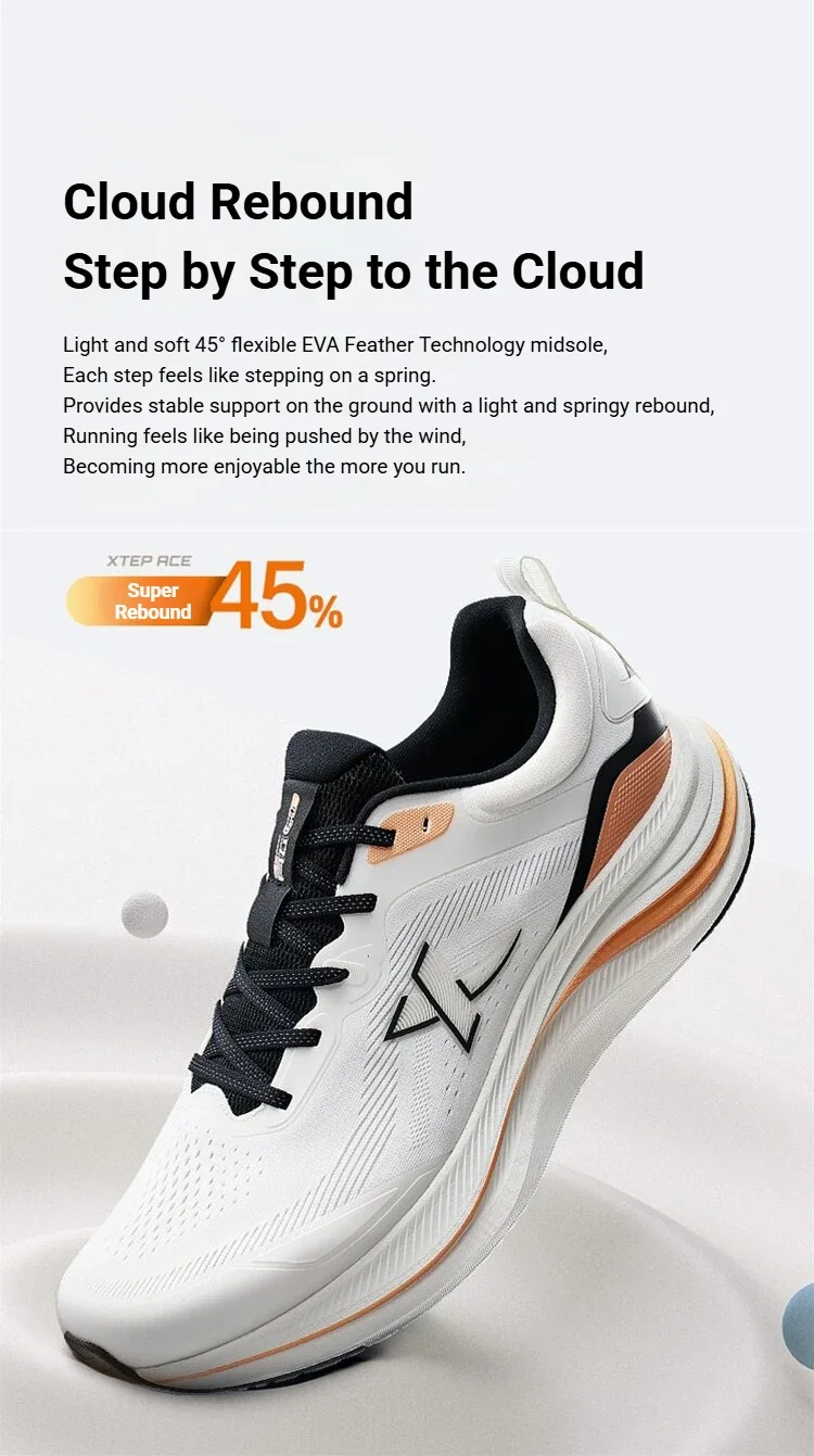 Xtep Qing Yun Go Male's Comfortable Cushioned Rebound Breathable Anti-Slip Durability Comfort Running Shoes 974219110025
