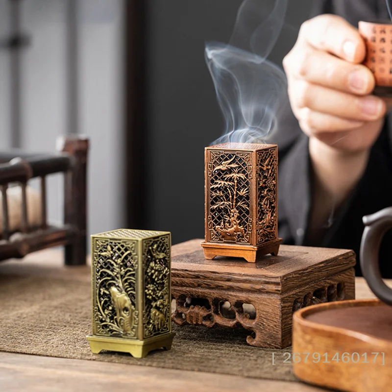 【YY26】Quadratischer Vertikaler Räucherstäbchenhalter Kleiner Legierungs-Räucherstäbchenständer für Innenräume Aromatherapie Heimdekoration Chinesische Pflaumen-Räuchergefäße