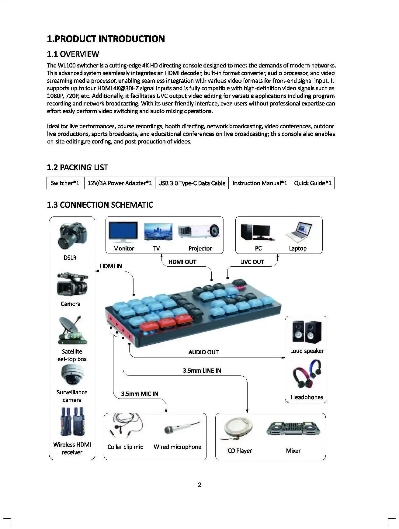 BOVBOX WL 100 Video Switcher 4-CH Multifunctional Livestreaming Video Mixer Switcher for Video Live Streaming