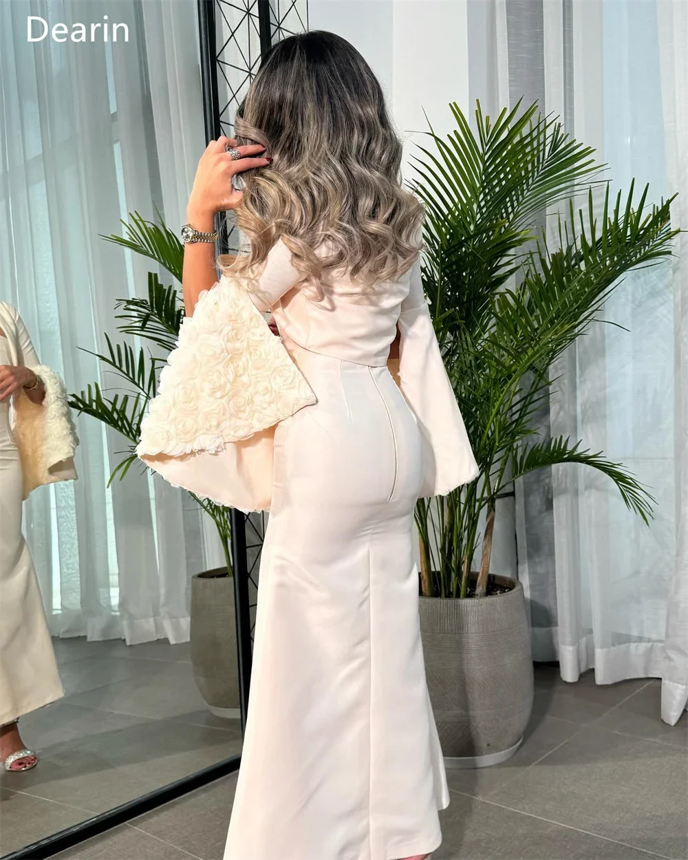 Customized Saudi Arabia Dearin Asymmetrical Mermaid Ankle Length Skirts Applique Flower Bespoke Occasion Dresses Evening Gown Pr