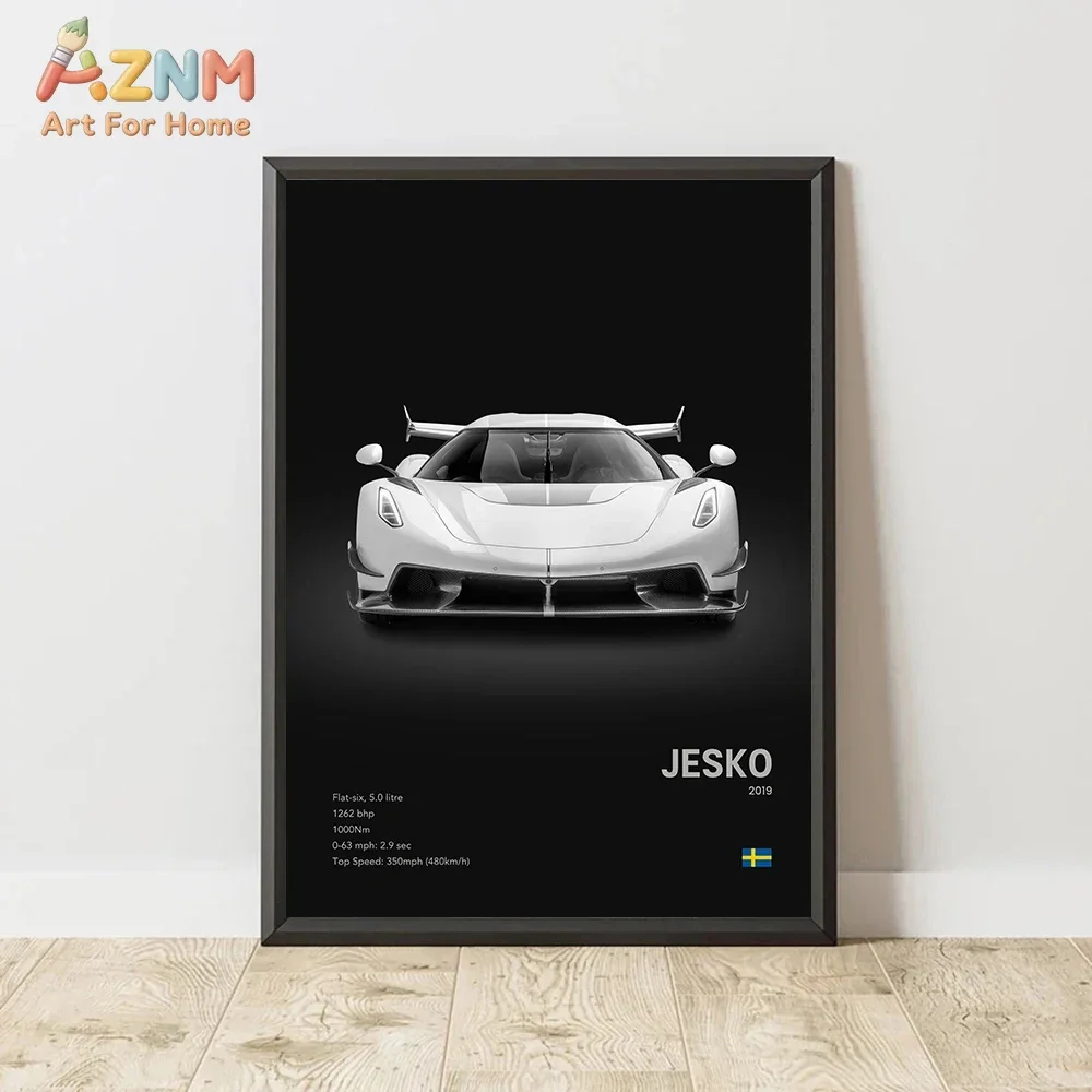 AZNM Koenigsegg Jesko Canvas Wall Art Swedish Hypercar Spec Poster Unframed Canvas Print for Garage Room Decor
