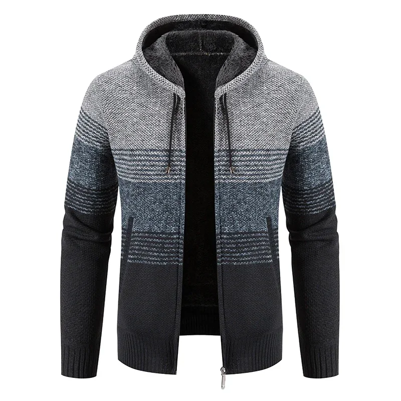 2023 Autumn Winter Men's Sweaters High Quality Thicken Warm Men Hooded Cardigan Knitted Slim Fit Casual Sweatercoats Jacket Male