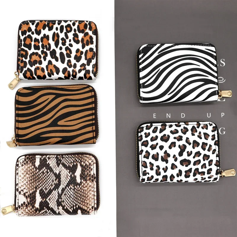 1 Piece Fashion Animal Print ID Credit Card Holder Women Chic Short Zebra Leopard Print Coin Cash Card  Bag Zipper Card Case